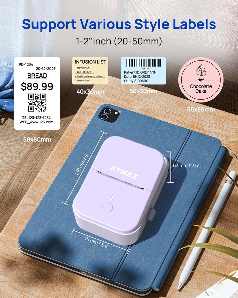 ETIKEZ PM260 Label Maker Machine with Tape, 2 Inch Label Tape Maker Bluetooth Label Printer, Inkless Portable Label Maker for Home, Kitchen, School, Office Organization, Purple - Image 2